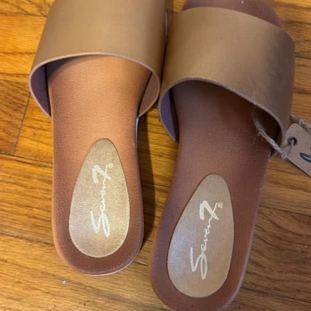 Seven7 Tan Slide Sandals with Minimalist Design